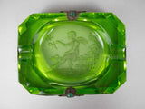 Near Pair of Czech Green Intaglio Dishes With Brass Filigree and Jewel Detail. - Harrington Antiques
