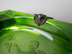 Near Pair of Czech Green Intaglio Dishes With Brass Filigree and Jewel Detail. - Harrington Antiques