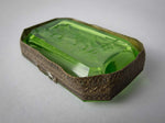Near Pair of Czech Green Intaglio Dishes With Brass Filigree and Jewel Detail. - Harrington Antiques