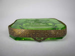 Near Pair of Czech Green Intaglio Dishes With Brass Filigree and Jewel Detail. - Harrington Antiques