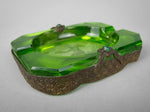 Near Pair of Czech Green Intaglio Dishes With Brass Filigree and Jewel Detail. - Harrington Antiques