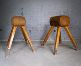 Near Pair Of Vintage Suede Pommel Horses by Niels Larsen & Son Ltd, c.1920 & 1940. - Harrington Antiques