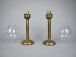 Pair Of 19th Century French Brass Gothic Candlesticks With Glass Shades - Harrington Antiques