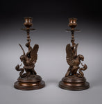 Pair Of Early 20thC Bronze Eagle & Serpent Candlesticks - Harrington Antiques