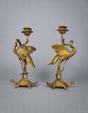 Pair Of French 'Japanesque' Gilt Bronze Candlesticks, c.1890. - Harrington Antiques