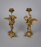 Pair Of French 'Japanesque' Gilt Bronze Candlesticks, c.1890. - Harrington Antiques