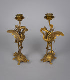 Pair Of French 'Japanesque' Gilt Bronze Candlesticks, c.1890. - Harrington Antiques
