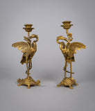 Pair Of French 'Japanesque' Gilt Bronze Candlesticks, c.1890. - Harrington Antiques