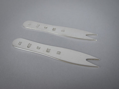 Pair of Sterling Silver Chip Forks by Camelot Silver Ltd, Sheffield, 2001 - Harrington Antiques