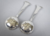 Pair Sterling Silver Salt Cellars & Matching Spoons by Joseph Gloster, Birmingham, 1905. - Harrington Antiques