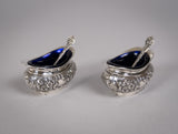 Pair Sterling Silver Salt Cellars & Matching Spoons by Joseph Gloster, Birmingham, 1905. - Harrington Antiques