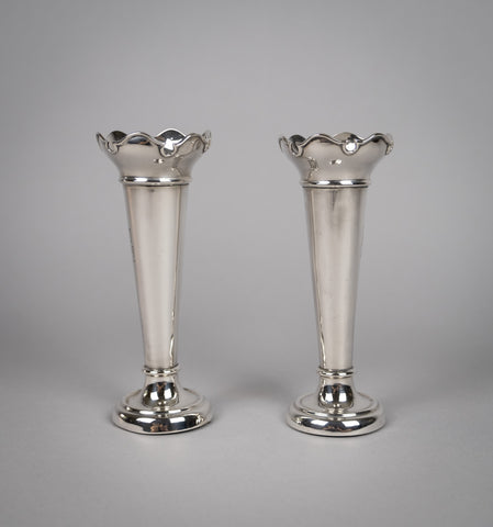 Pair Sterling Silver Spill Vases by W. E. Hill & Co, London, 1907 - Harrington Antiques