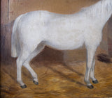 Portrait Of A White Horse In Stable, Signed & Dated 'R. Cooper, 1849'. Oil On Canvas. - Harrington Antiques