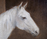 Portrait Of A White Horse In Stable, Signed & Dated 'R. Cooper, 1849'. Oil On Canvas. - Harrington Antiques