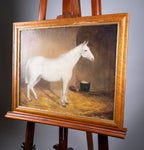 Portrait Of A White Horse In Stable, Signed & Dated 'R. Cooper, 1849'. Oil On Canvas. - Harrington Antiques