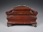 Regency Red Leather & Brass Workbox With Secret Compartment. - Harrington Antiques