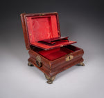 Regency Red Leather & Brass Workbox With Secret Compartment. - Harrington Antiques