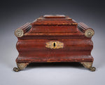 Regency Red Leather & Brass Workbox With Secret Compartment. - Harrington Antiques