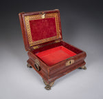 Regency Red Leather & Brass Workbox With Secret Compartment. - Harrington Antiques