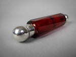 Ruby Glass and Sterling Silver Triangular Cut Double Ended Scent Bottle, c.1890-1900. - Harrington Antiques