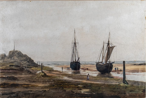 S Conway Lloyd Jones (1846-97) - Large Watercolour Estuary Scene, Dated 1886. - Harrington Antiques