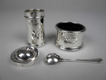 Scottish Sterling Silver Four Piece Cruet Set by James Weir, Glasgow, 1924. - Harrington Antiques