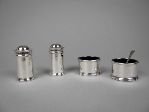 Scottish Sterling Silver Four Piece Cruet Set by James Weir, Glasgow, 1924. - Harrington Antiques