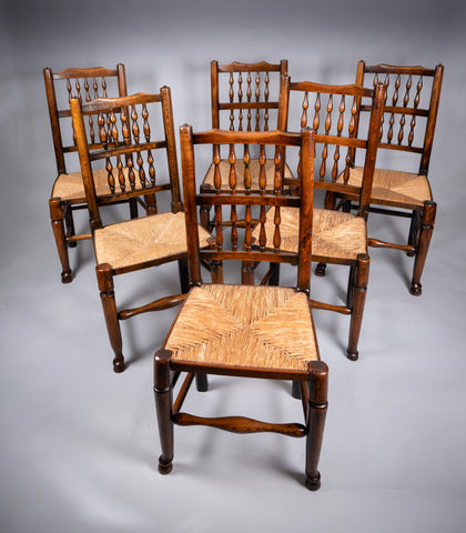 Set Of Six Georgian Lancashire Spindleback Ash & Elm Dining Chairs - Harrington Antiques