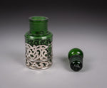 Sterling Silver Emerald Green Glass Scent Bottle by William Hutton & Sons, 1903 - Harrington Antiques