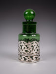 Sterling Silver Emerald Green Glass Scent Bottle by William Hutton & Sons, 1903 - Harrington Antiques