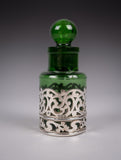 Sterling Silver Emerald Green Glass Scent Bottle by William Hutton & Sons, 1903 - Harrington Antiques