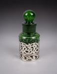 Sterling Silver Emerald Green Glass Scent Bottle by William Hutton & Sons, 1903 - Harrington Antiques