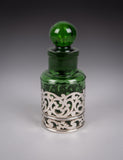 Sterling Silver Emerald Green Glass Scent Bottle by William Hutton & Sons, 1903 - Harrington Antiques