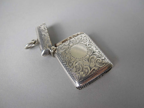 Sterling Silver Match Vesta With Striker by Arthur & John Zimmerman, Birmingham, 1903. - Harrington Antiques