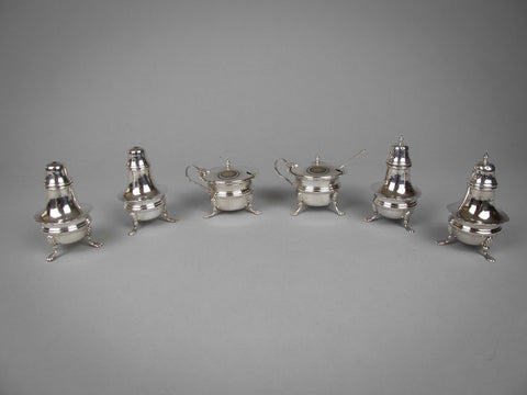 Sterling Silver Six Piece Cruet Set by William Adams, Birmingham, 1926. - Harrington Antiques