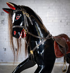 Unusual Vintage Glossy Black Wooden Rocking Horse On Bow Rocker. - Harrington Antiques