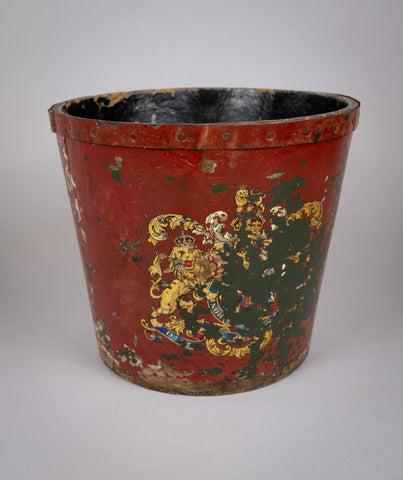 Victorian Papier Mache Royal Arms Fire Bucket. - Harrington Antiques