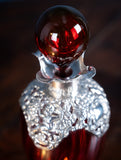 Victorian Silver Mounted Cranberry Glass Decanter by Mitchell Bosley & Co - Harrington Antiques