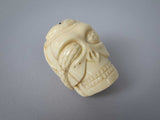 Vintage Finely Carved Signed Bone Memento Mori Netsuke Of Skull & Snake. - Harrington Antiques