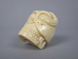 Vintage Finely Carved Signed Bone Memento Mori Netsuke Of Skull & Snake. - Harrington Antiques